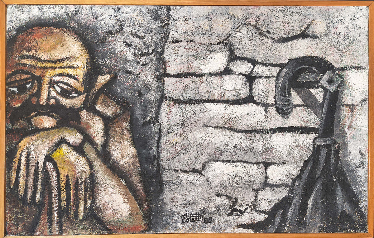 Senza titolo (anziano con ombrello) di Antonello Coletti, tecniche miste