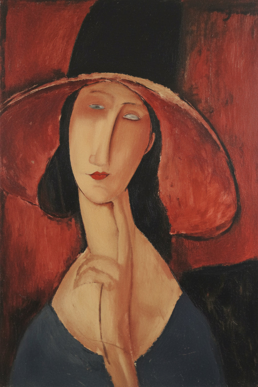 Ritratto di Jeanne Hebuterne con cappello, litografia da Amedeo Modigliani