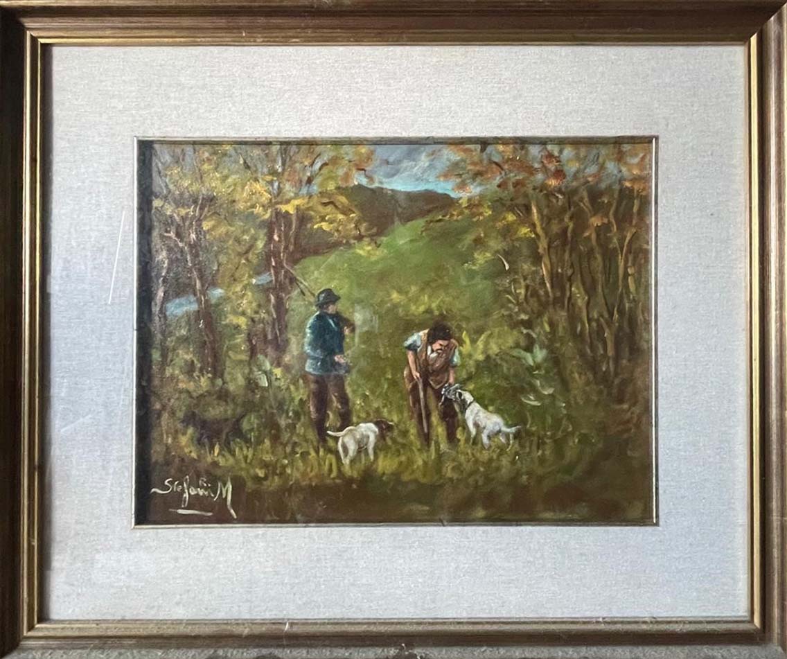 Scena di caccia a olio su tela di Mavez