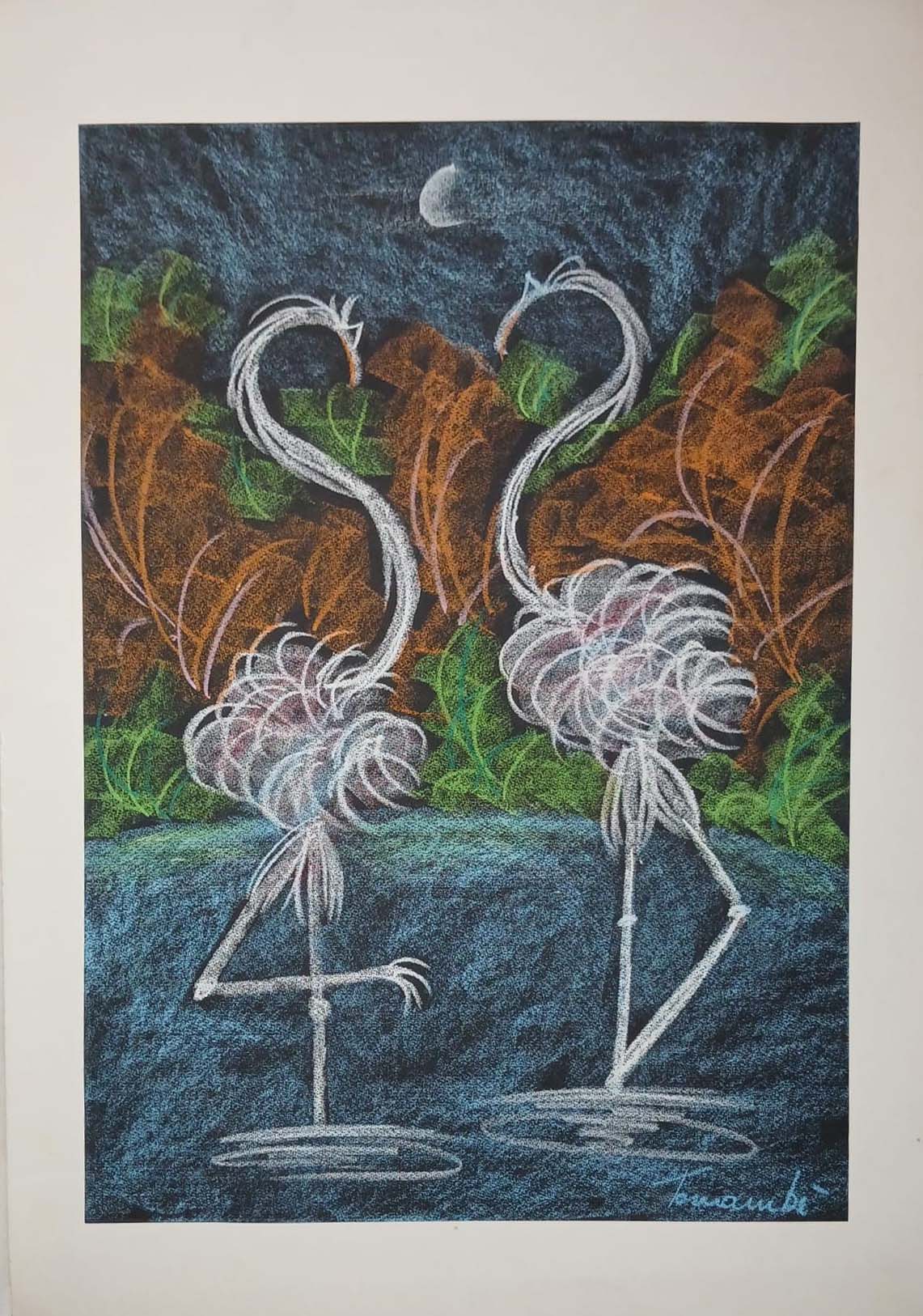 Rino Tornambè, Senza titolo (cigni), tecniche miste, 70 × 50 cm