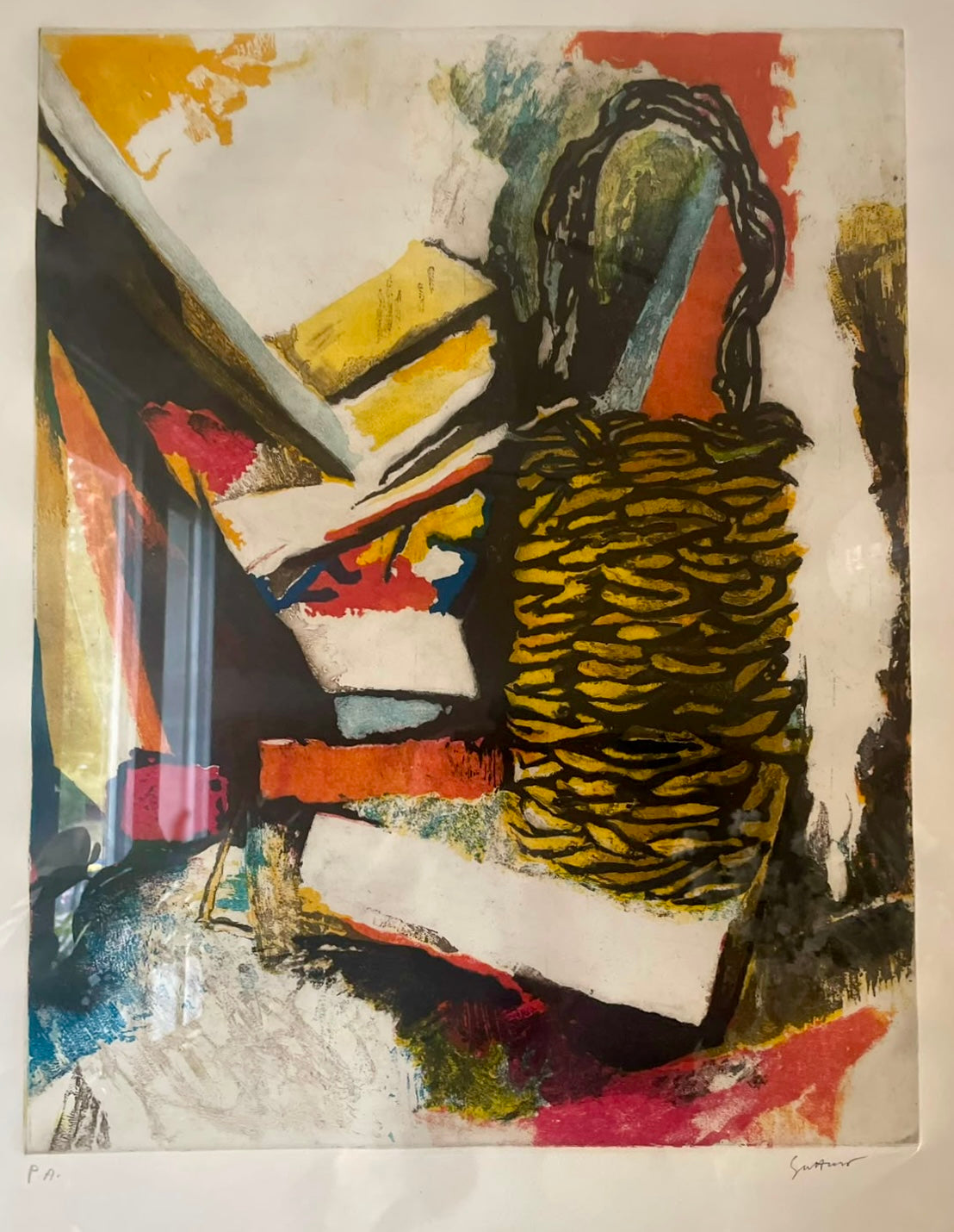 Cesto e libri, acquaforte e acquatinta di Renato Guttuso