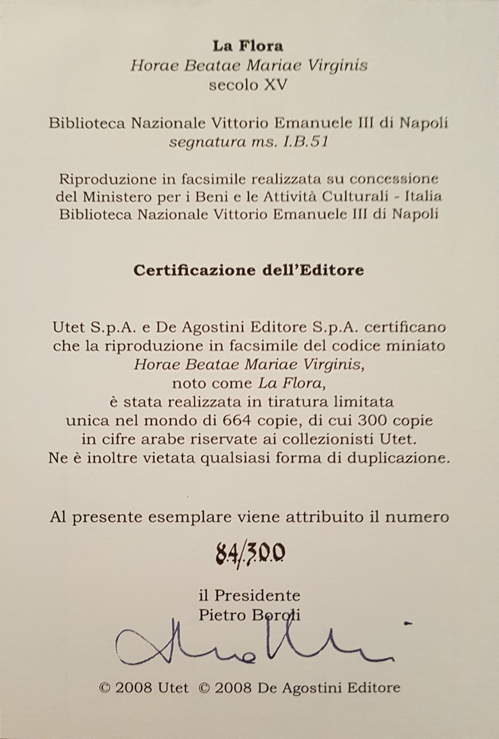 La Flora Horae Beatae Mariae Virginis - Istituto Geografico De Agostini - UTET
