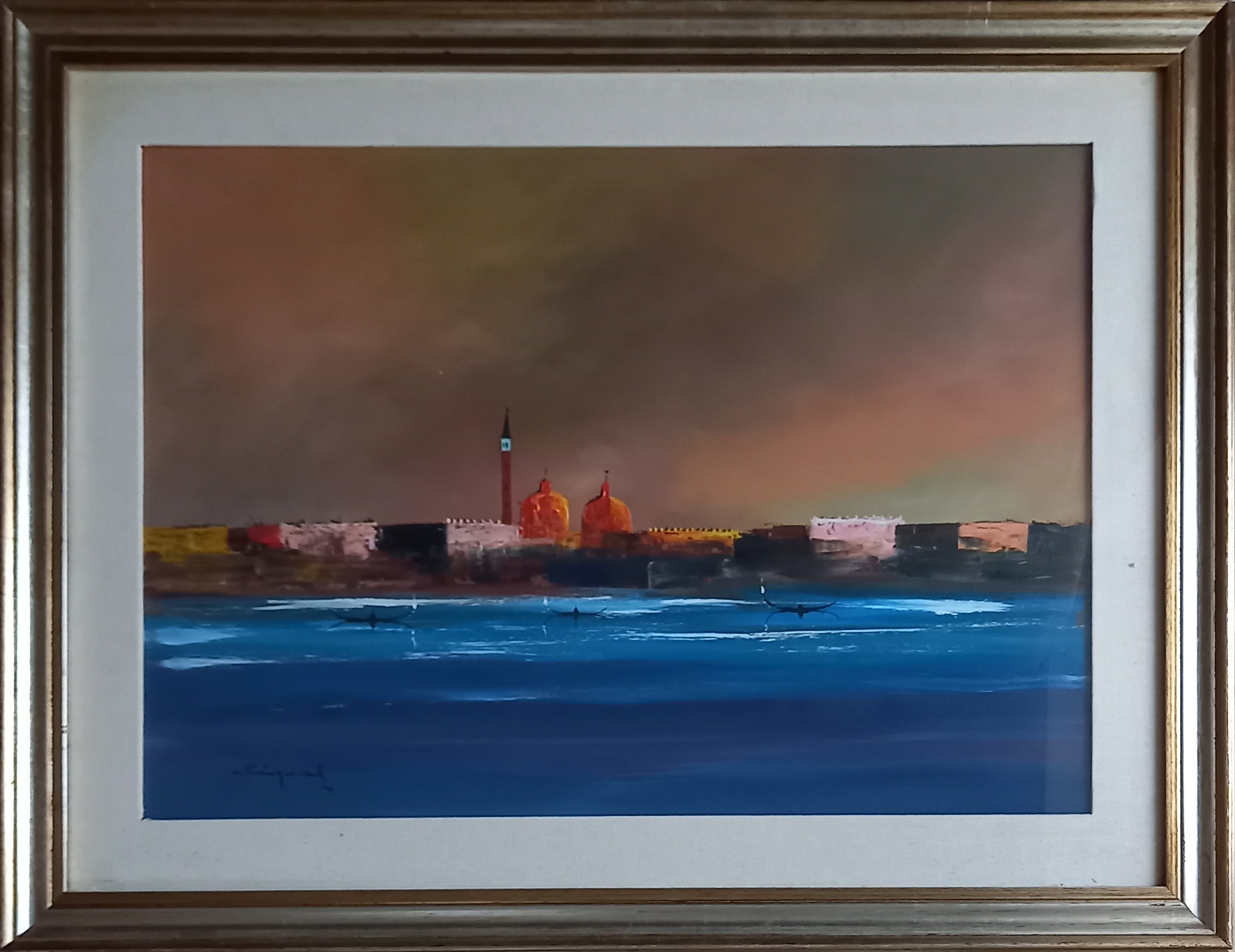 Vittorio Postiglione - Paesaggio 2 mare con cupole rosse