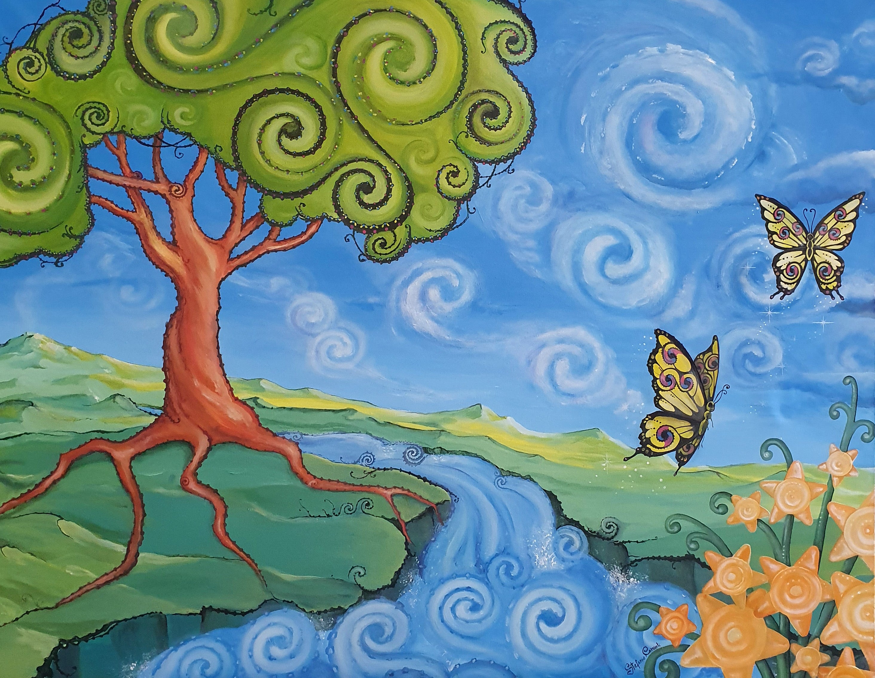 Veduta con Albero farfalle e Frattali