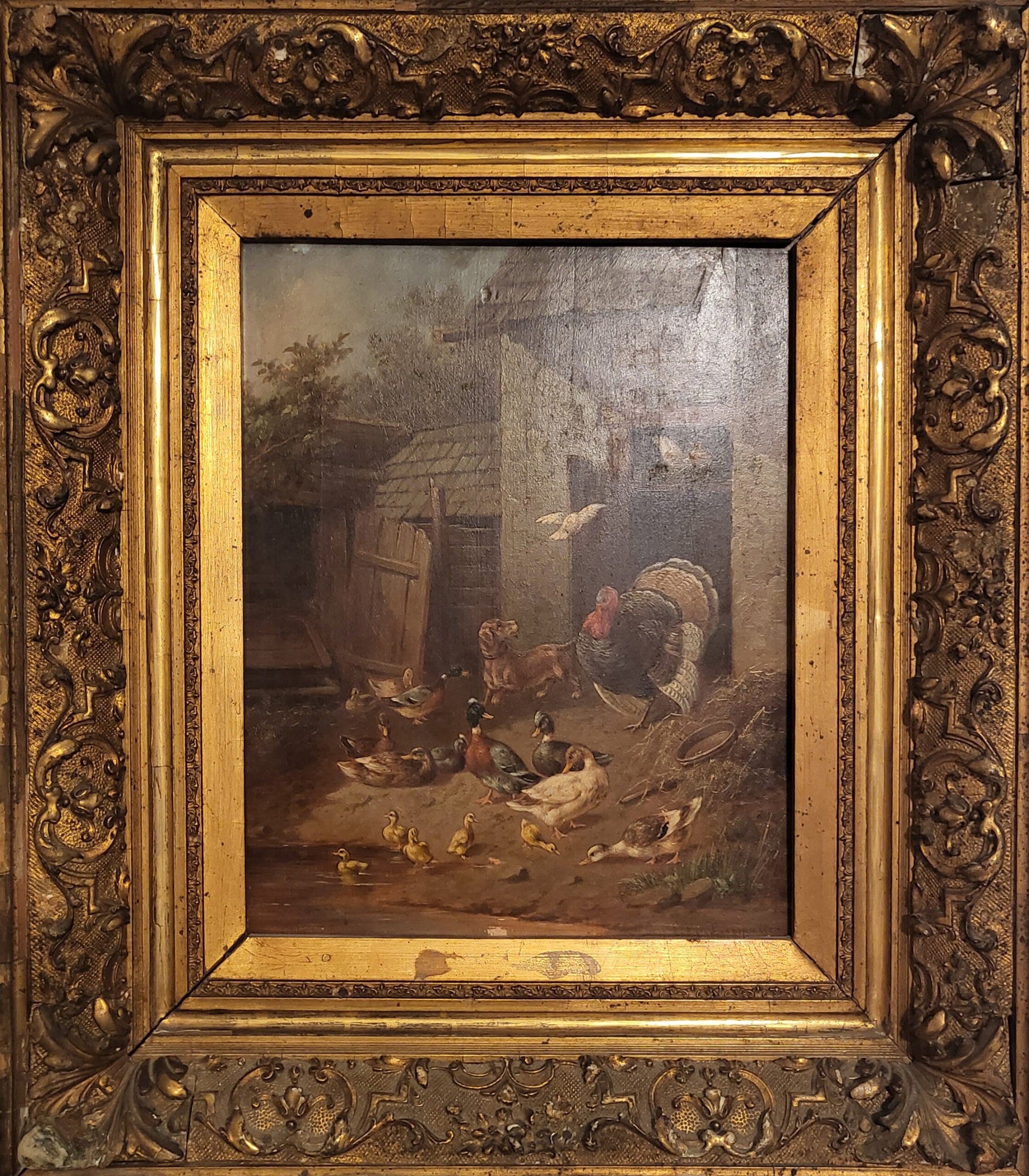 Cornelius Van Leemputten - Cortile con uccelli