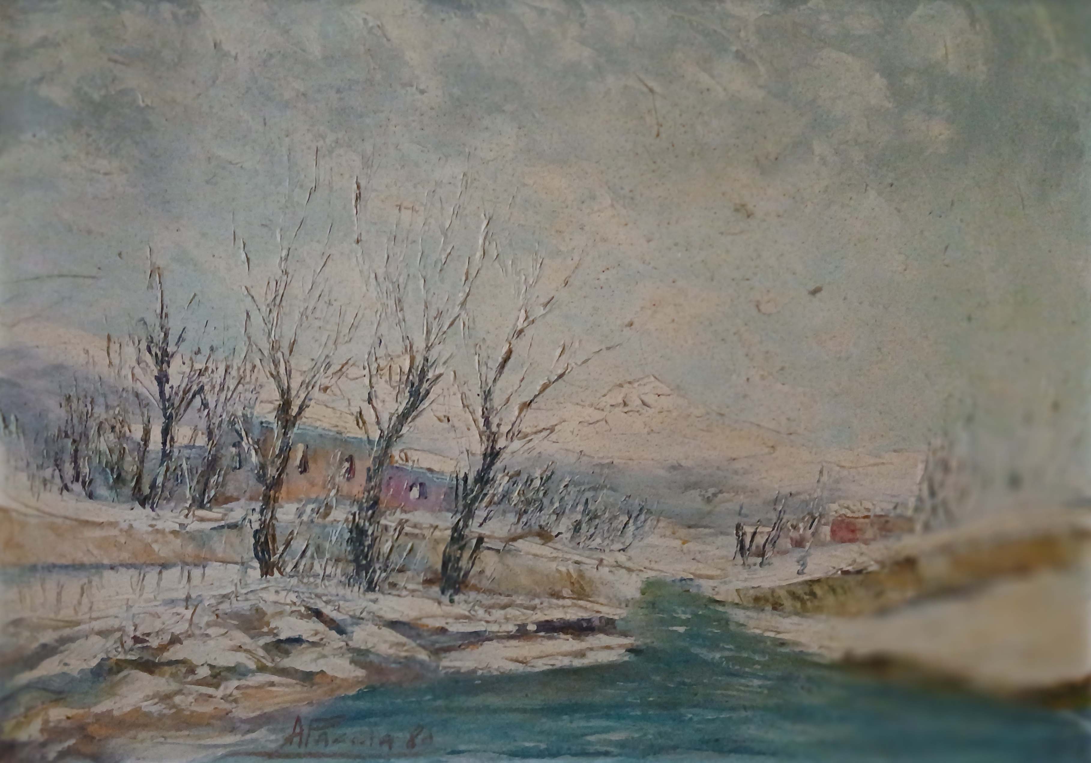 Senza titolo (paesaggio con fiume) - Olio su tavola - Angiolino Paglia