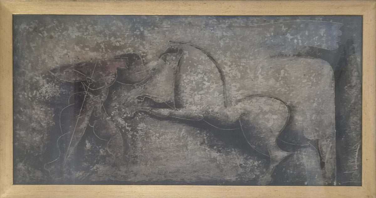 Cavaliere vive tempo di Gianfranco Testagrossa, frescografia su tela del 1980