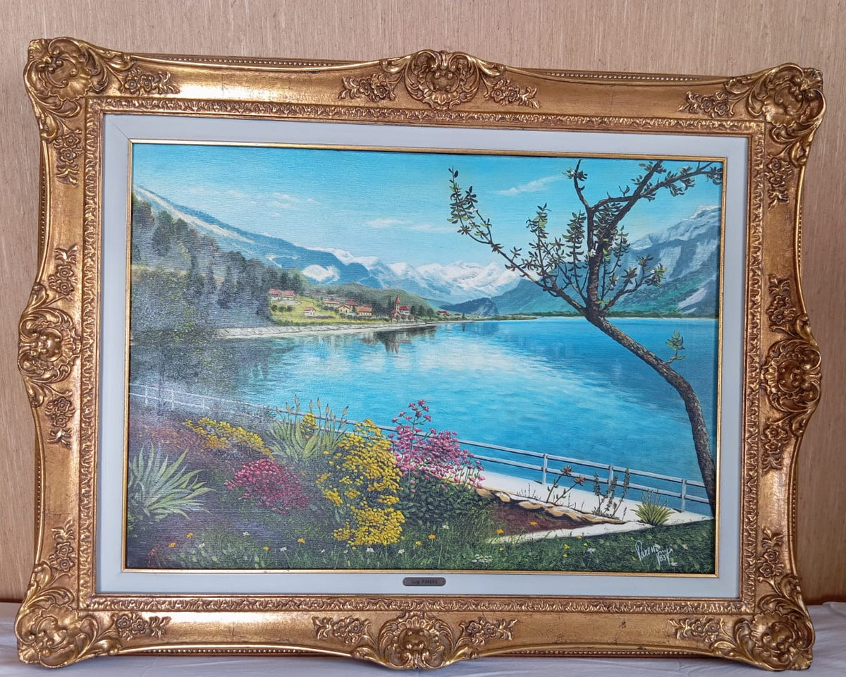 Lago in fiore di Luigi Parena, olio su tela