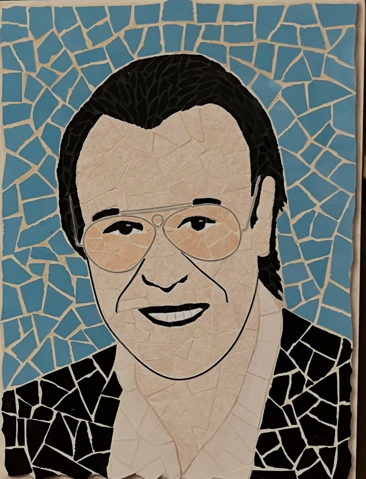 Mosaico su compensato di Giambattista Iuso con ritratto di Antonello Venditti