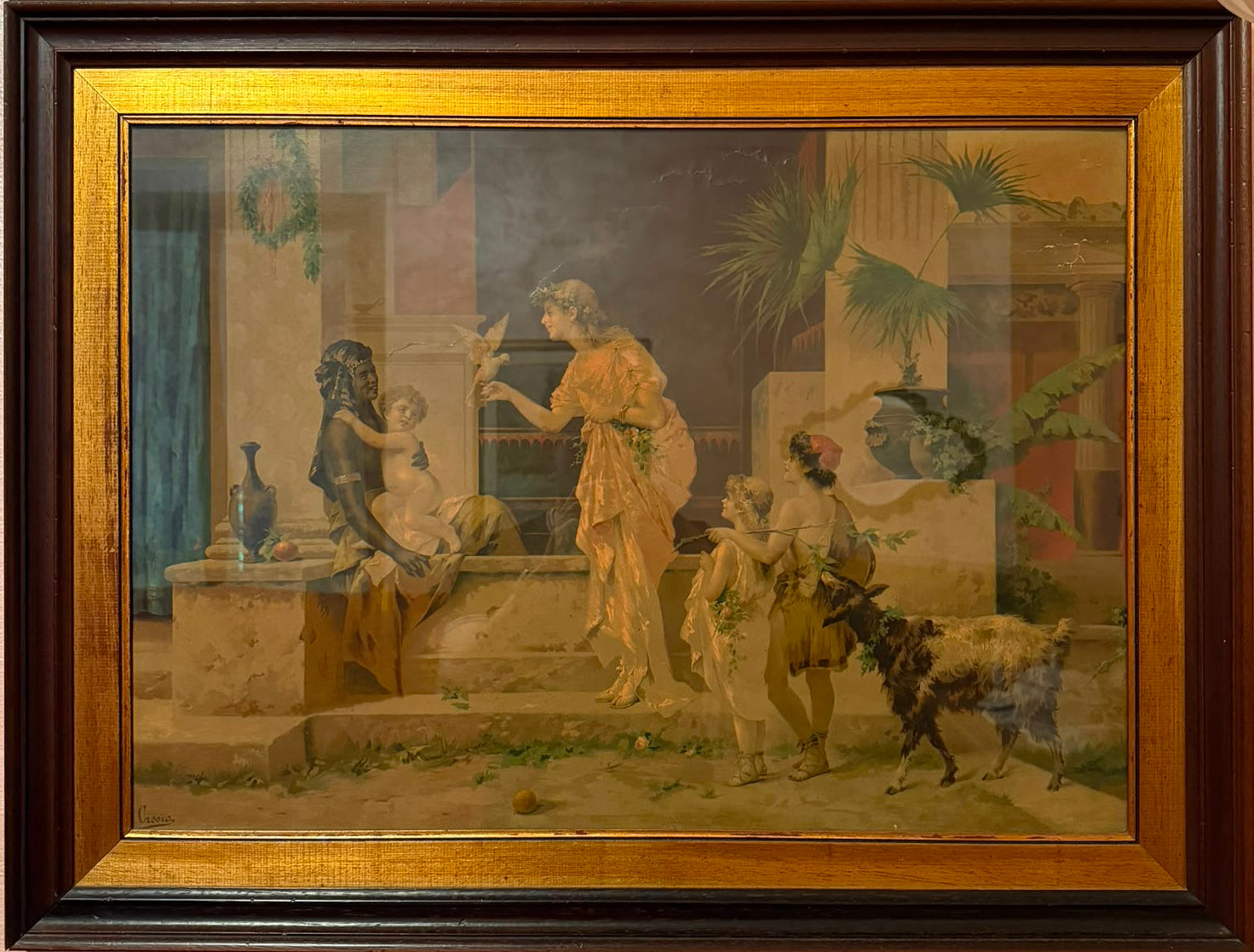 Scena pompeiana figurativa di Luigi Crosio in tecniche miste su tela
