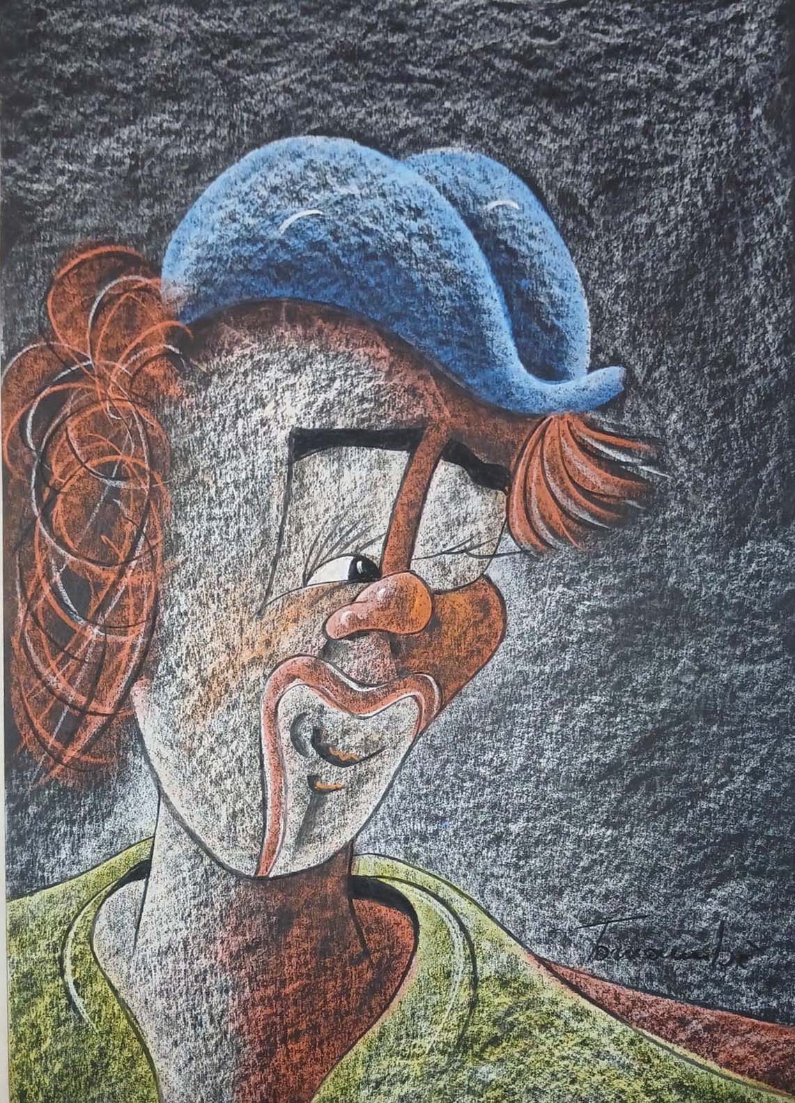 Rino Tornambè, Senza titolo (pagliaccio), tecniche miste, 70 × 50 cm