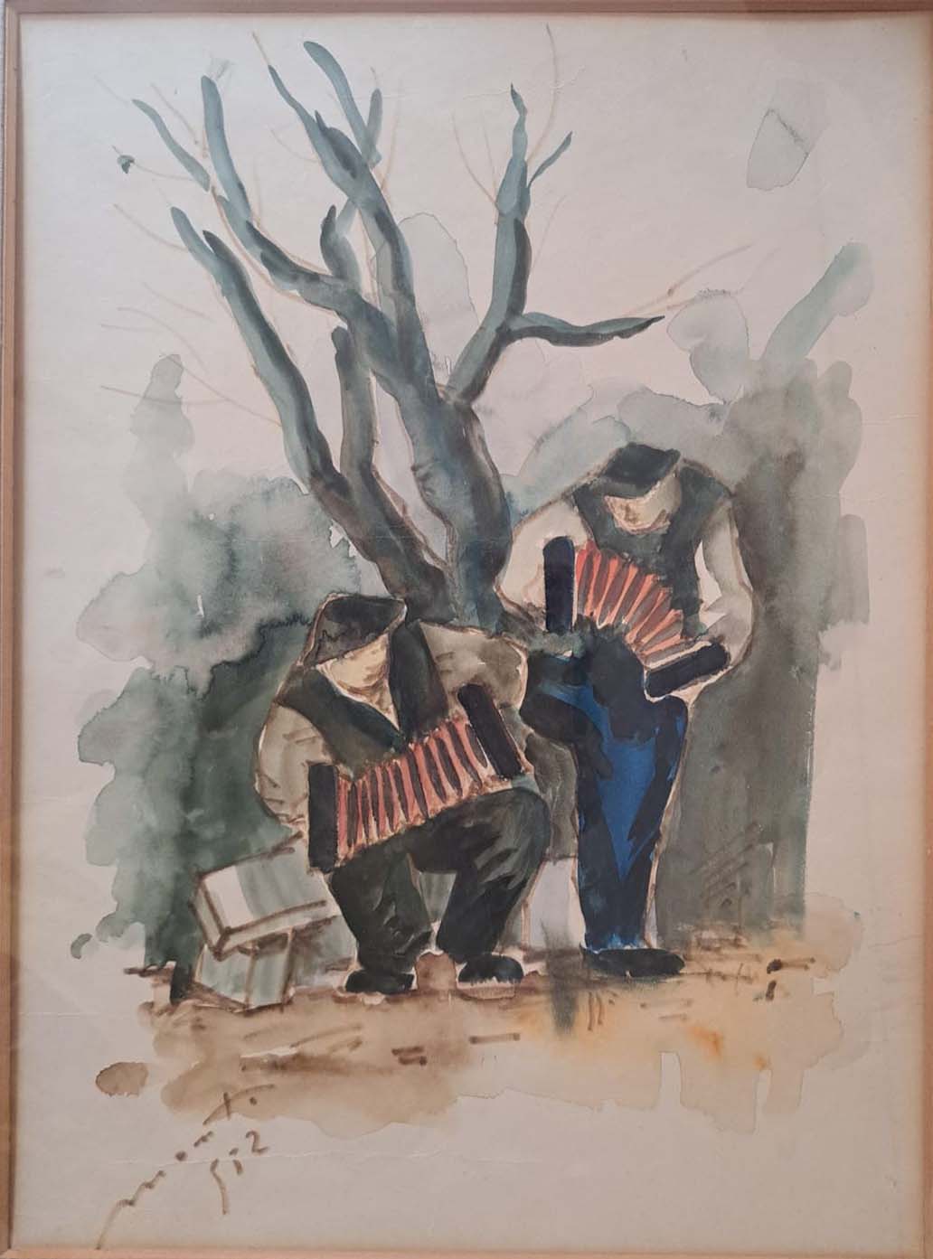Senza titolo (musicisti popolari) - Acquerello su carta - Cesare Monti