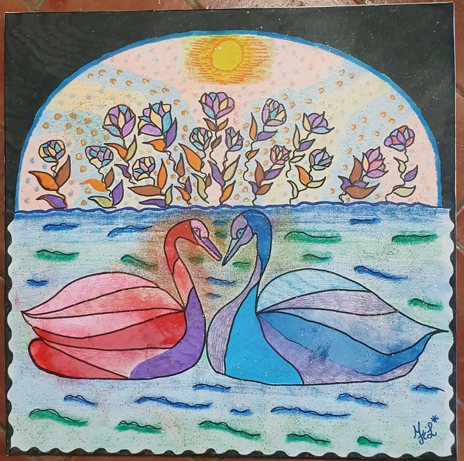 Collezione n° 26: Danza floreale dei cigni in amore di Linda Fileccia, tecniche miste