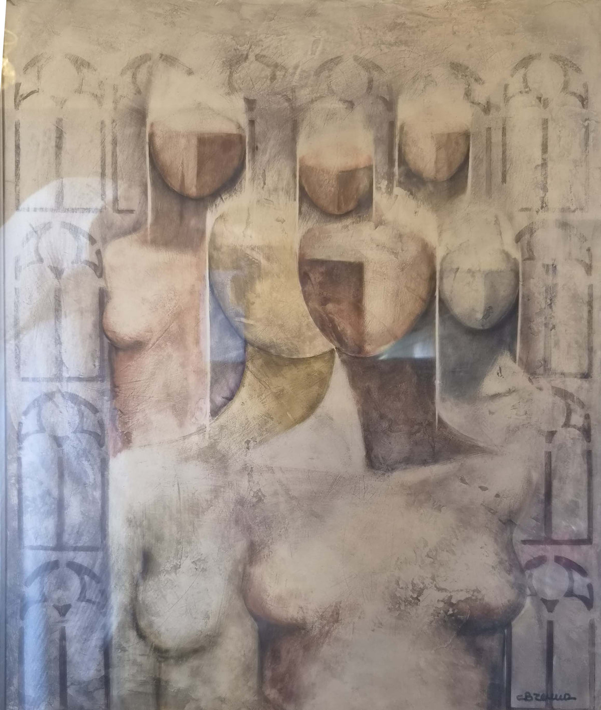 Senza titolo con figure femminili di Carlo Brenna, olio su tela