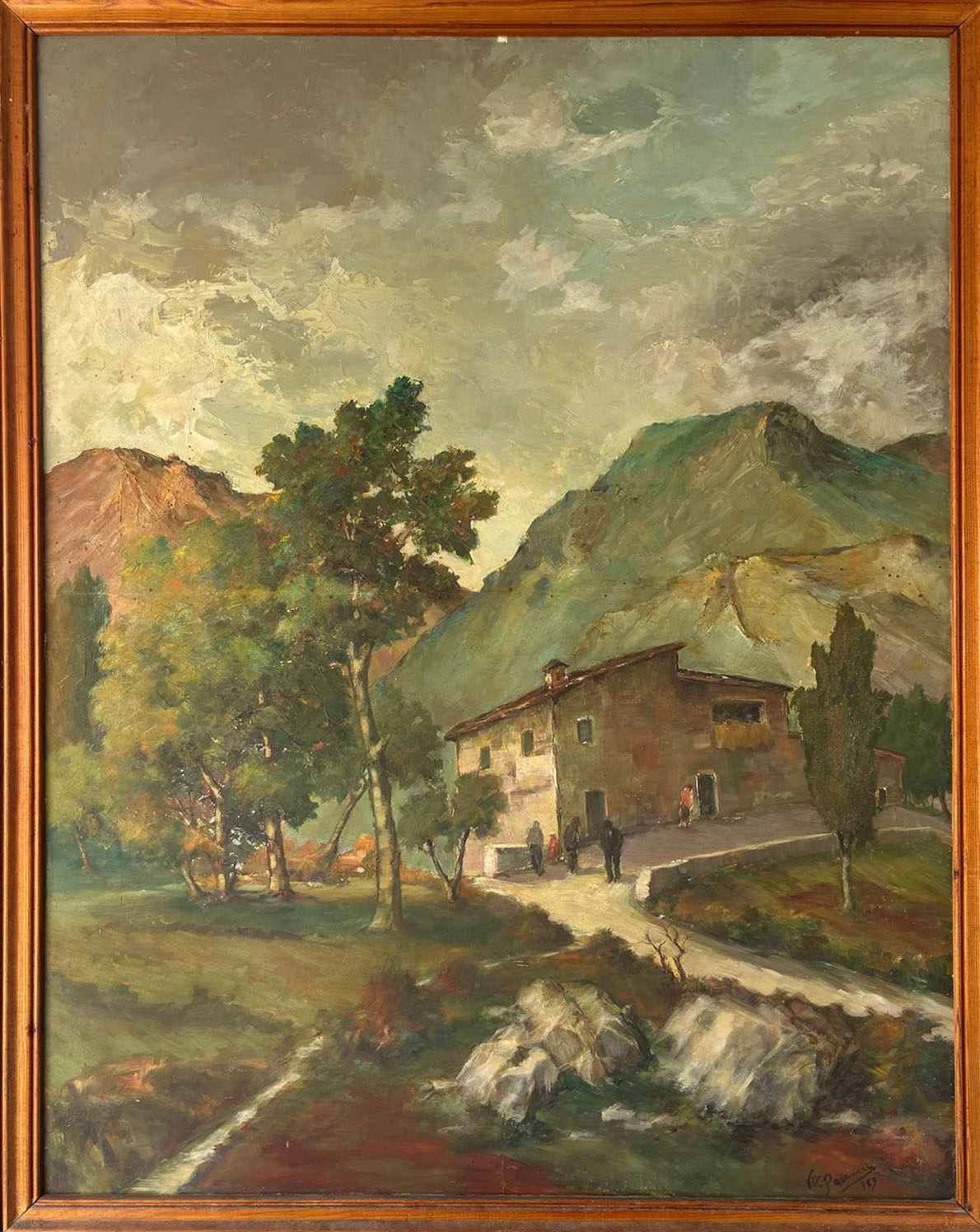 Vittorio Pascucci - Senza titolo (Paesaggio montano, casa rurale con figure)