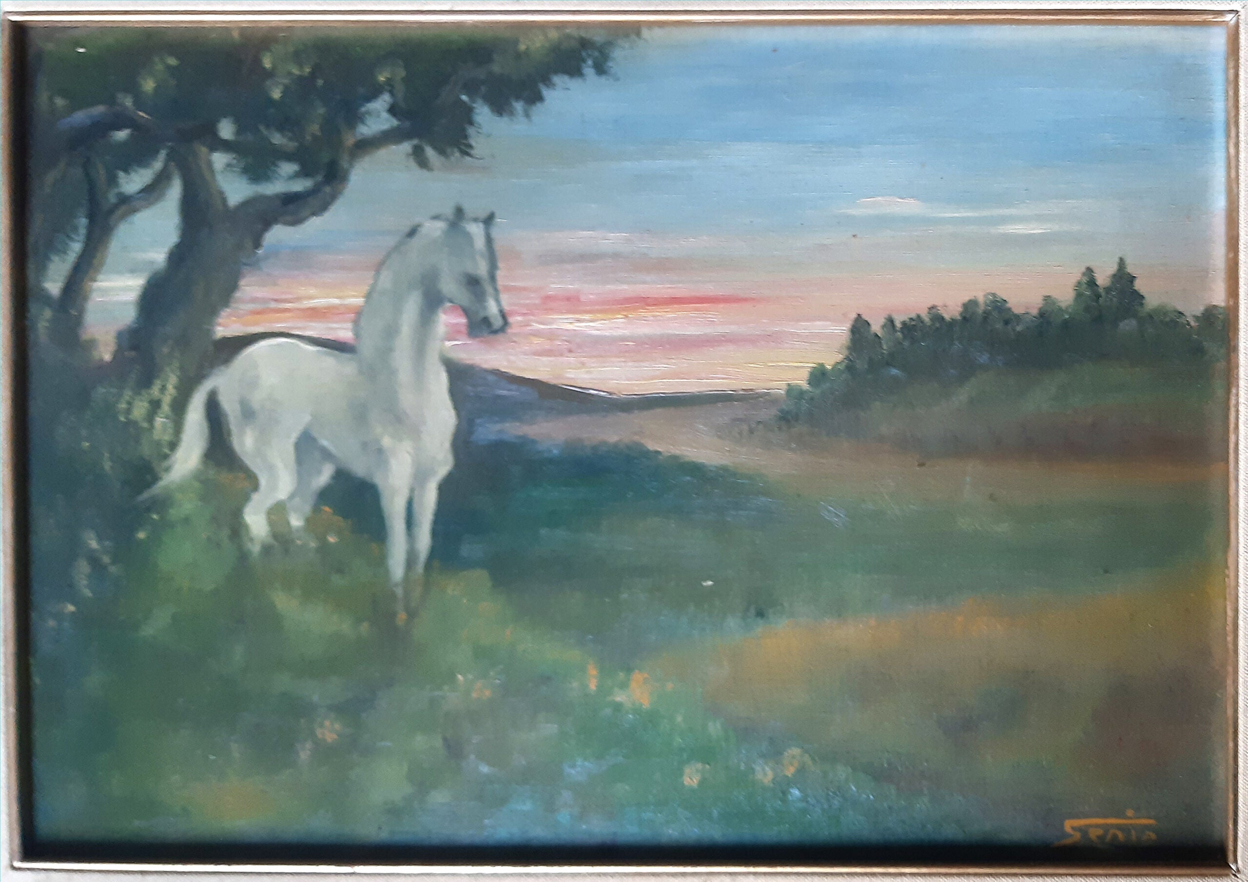 Senio Pratesi - Paesaggio con cavallo bianco