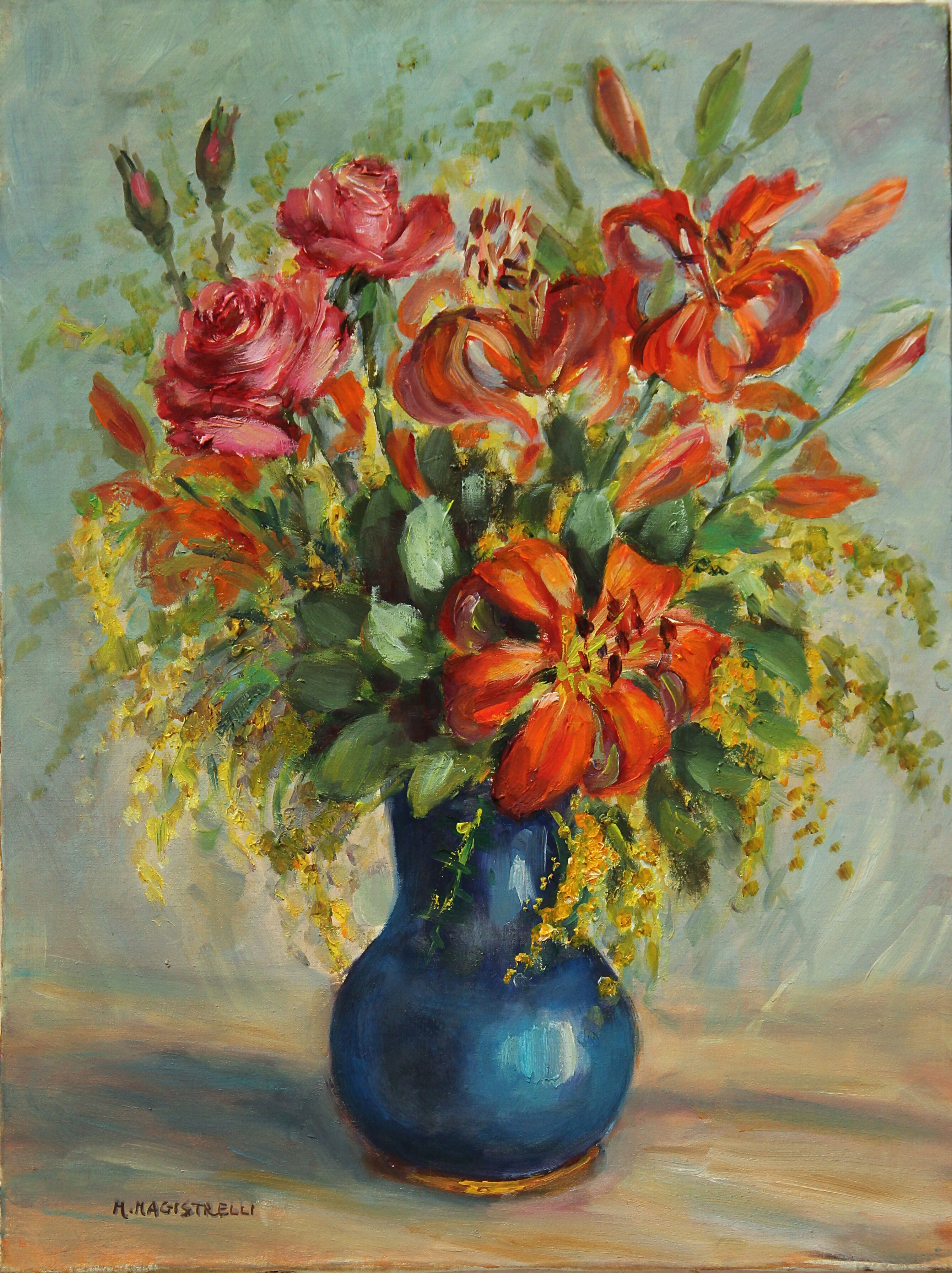 Fiori misti vaso blu – Olio su tela – Miranda Magistrelli