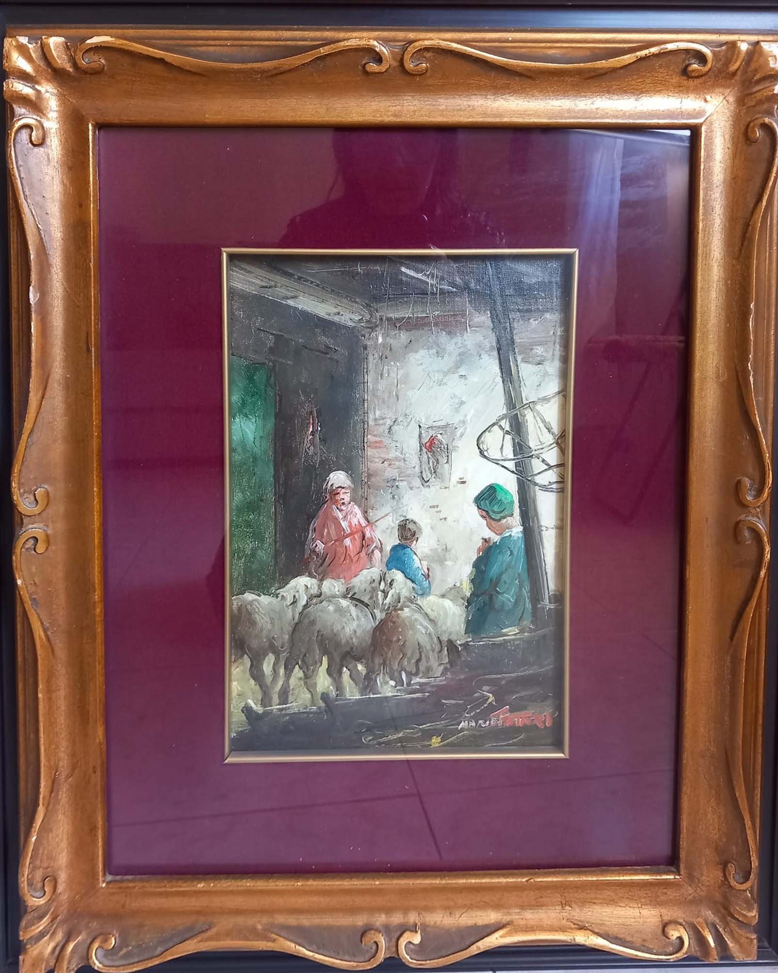 Mario Fattori - Vita toscana (figure e pecore)