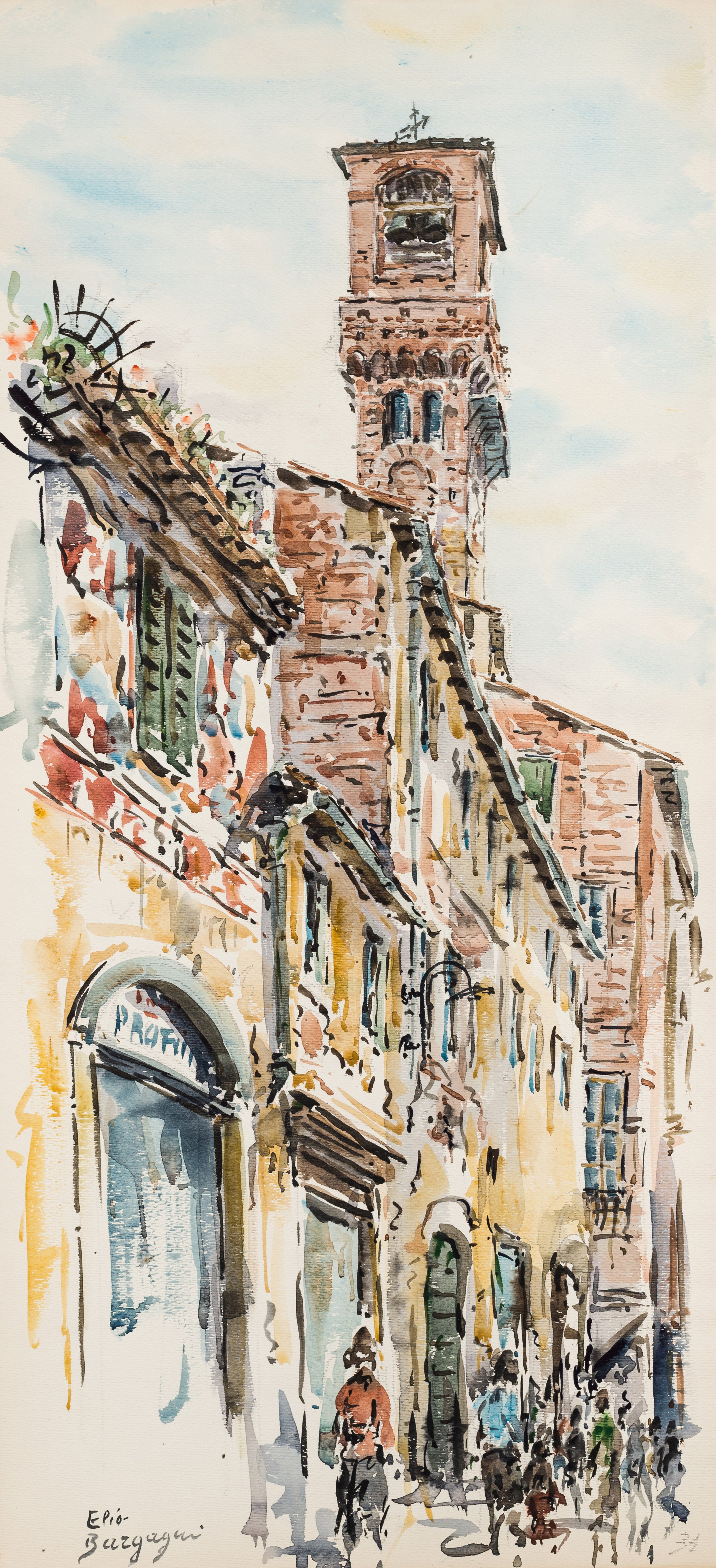 Scorcio città medioevale con persone