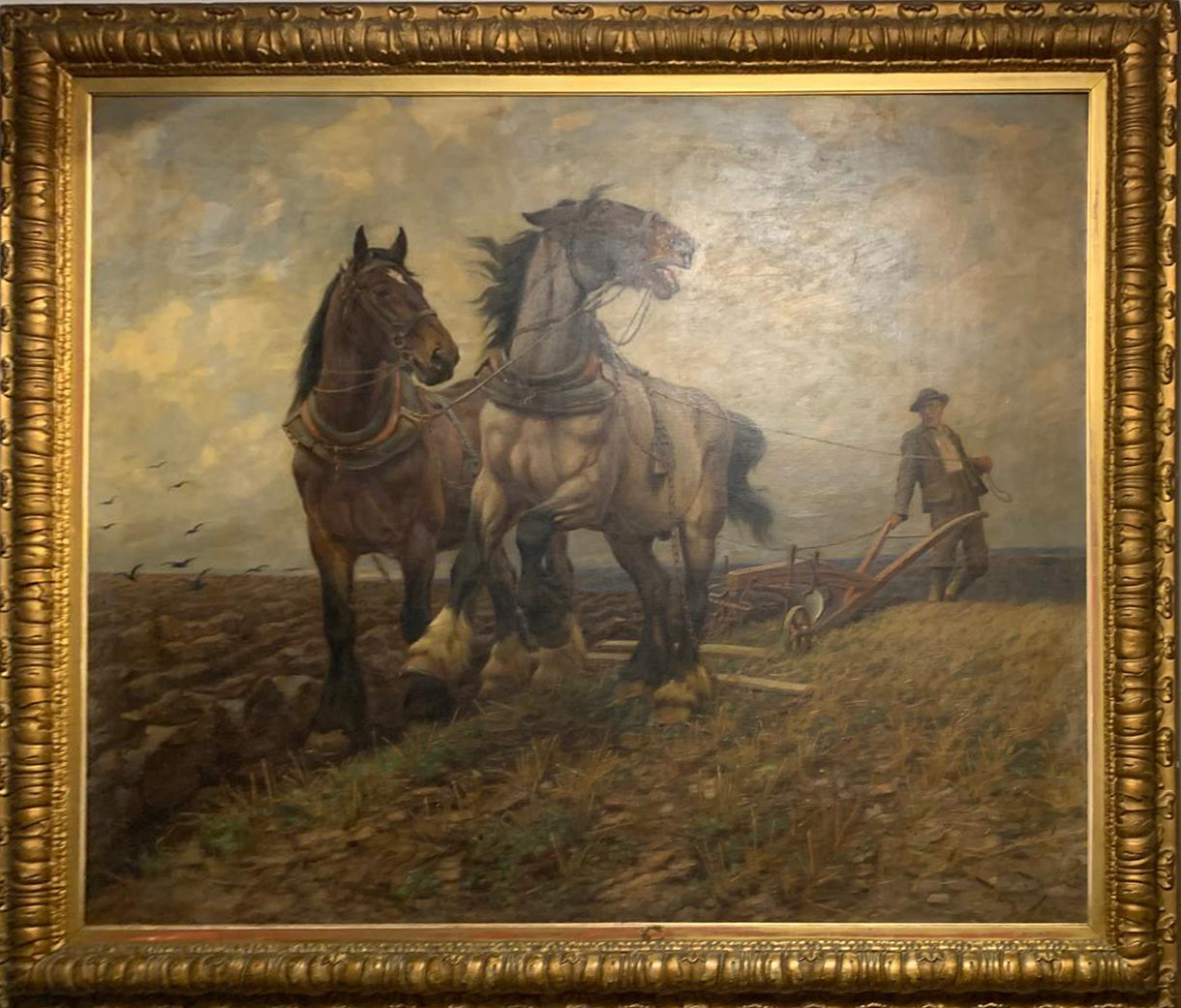 Wright Barker - Contadino sulla collina con aratro e cavalli