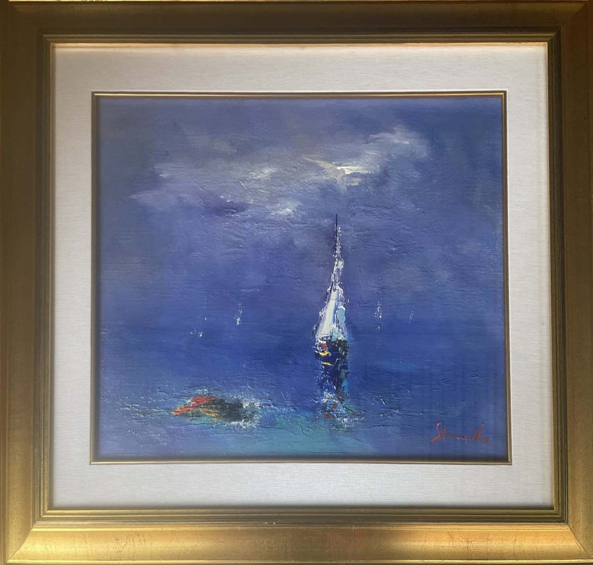 Senza titolo (vela in mezzo al mare) di Pericle Stromillo, Olio su tela, 40 × 50 cm