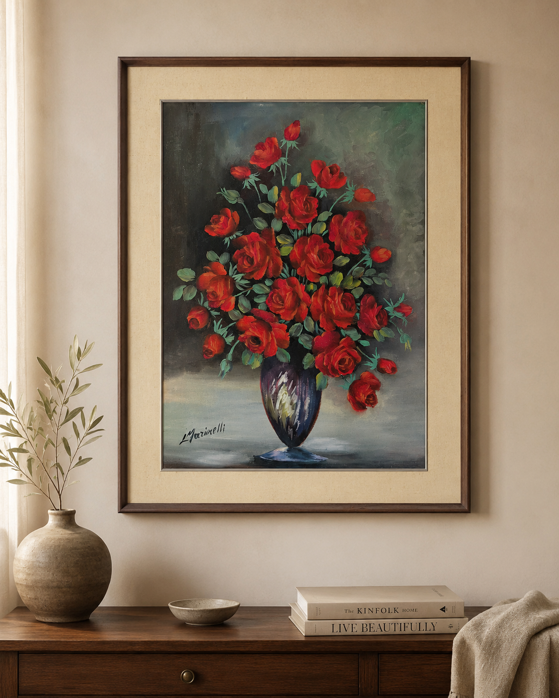 Rose rosse, olio su tela di Luigi Marinelli
