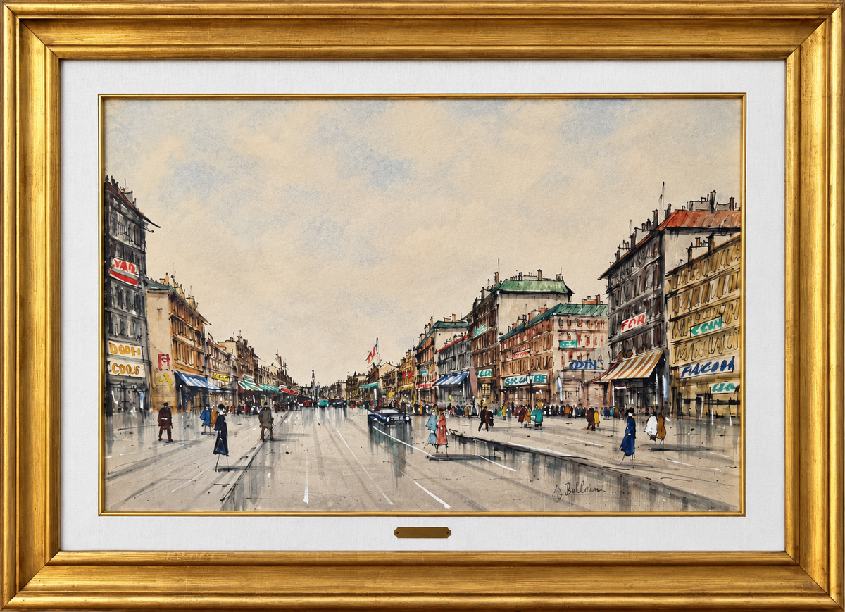 Senza titolo Boulevard parigino di M. Boullevie, tecniche miste