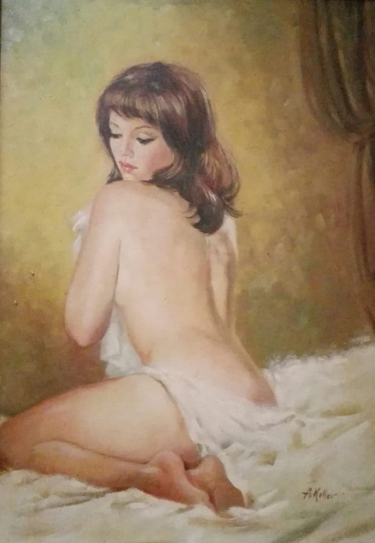 A. KELLER - MUJER SENTADA EN LA CAMA