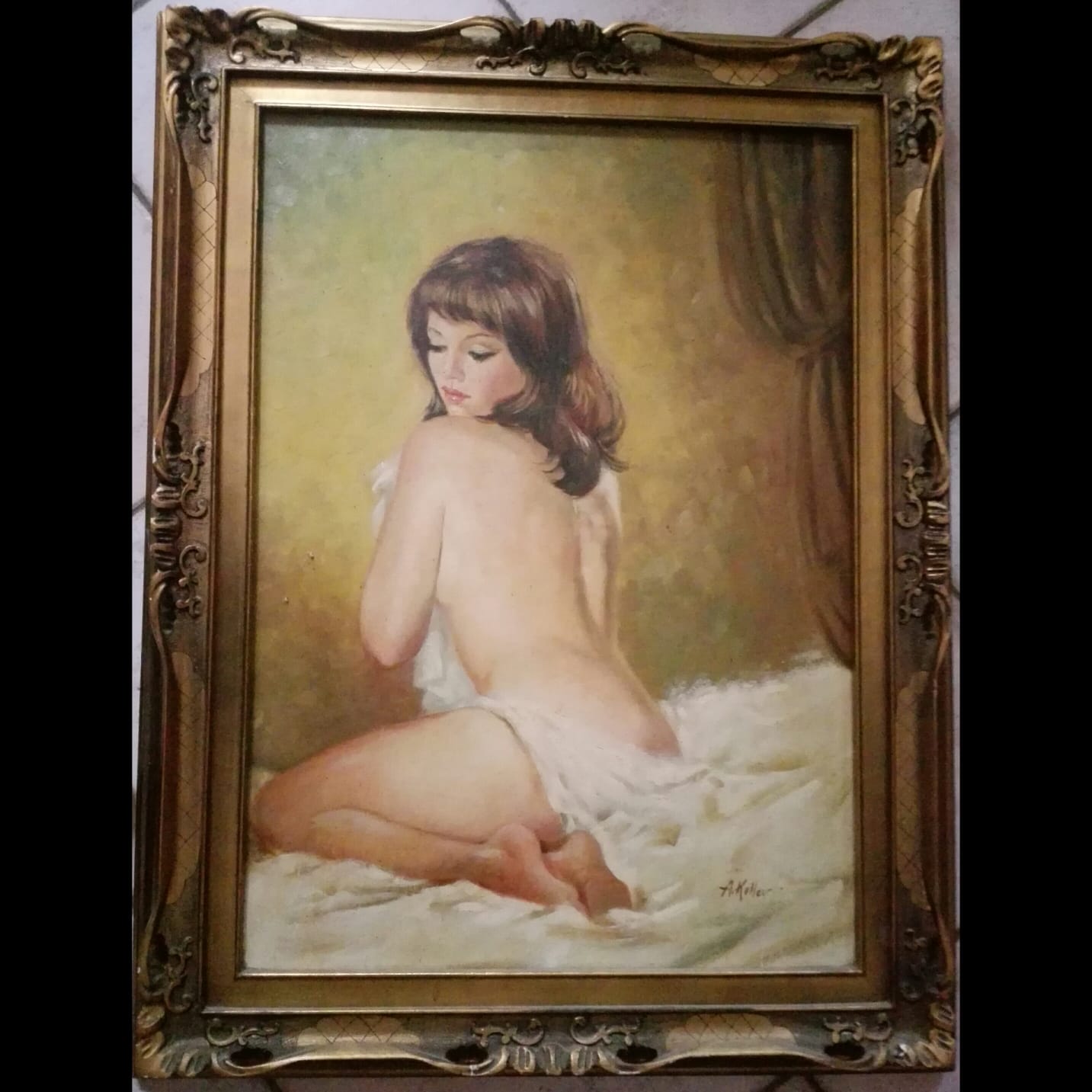 A. KELLER - DONNA SEDUTA A LETTO