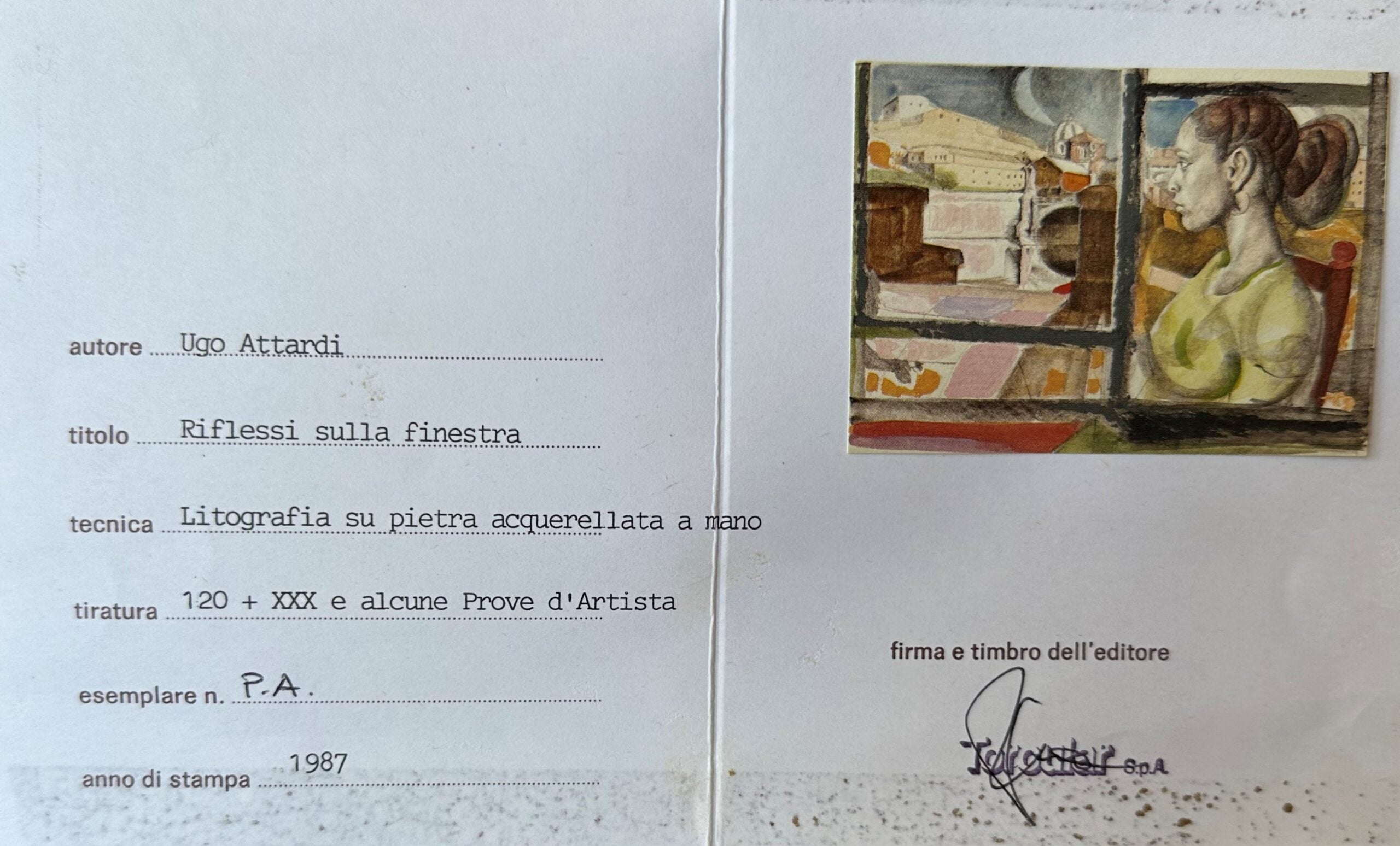 UGO ATTARDI - REFLEJOS EN LA VENTANA - LITOGRAFÍA COLOREADA A MANO