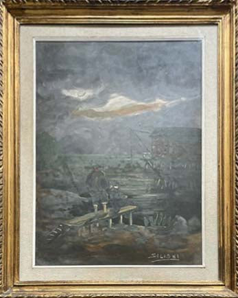 Paesaggio con figure di Domenico Seloski, olio su masonite