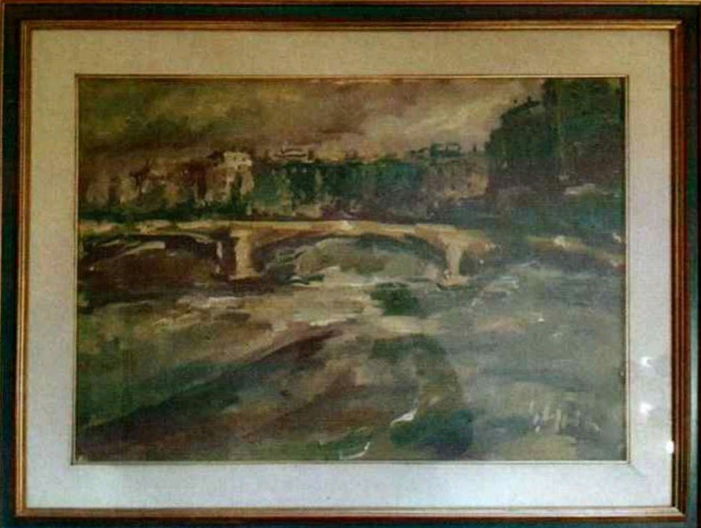 Unknown Author - Sea view with bridge