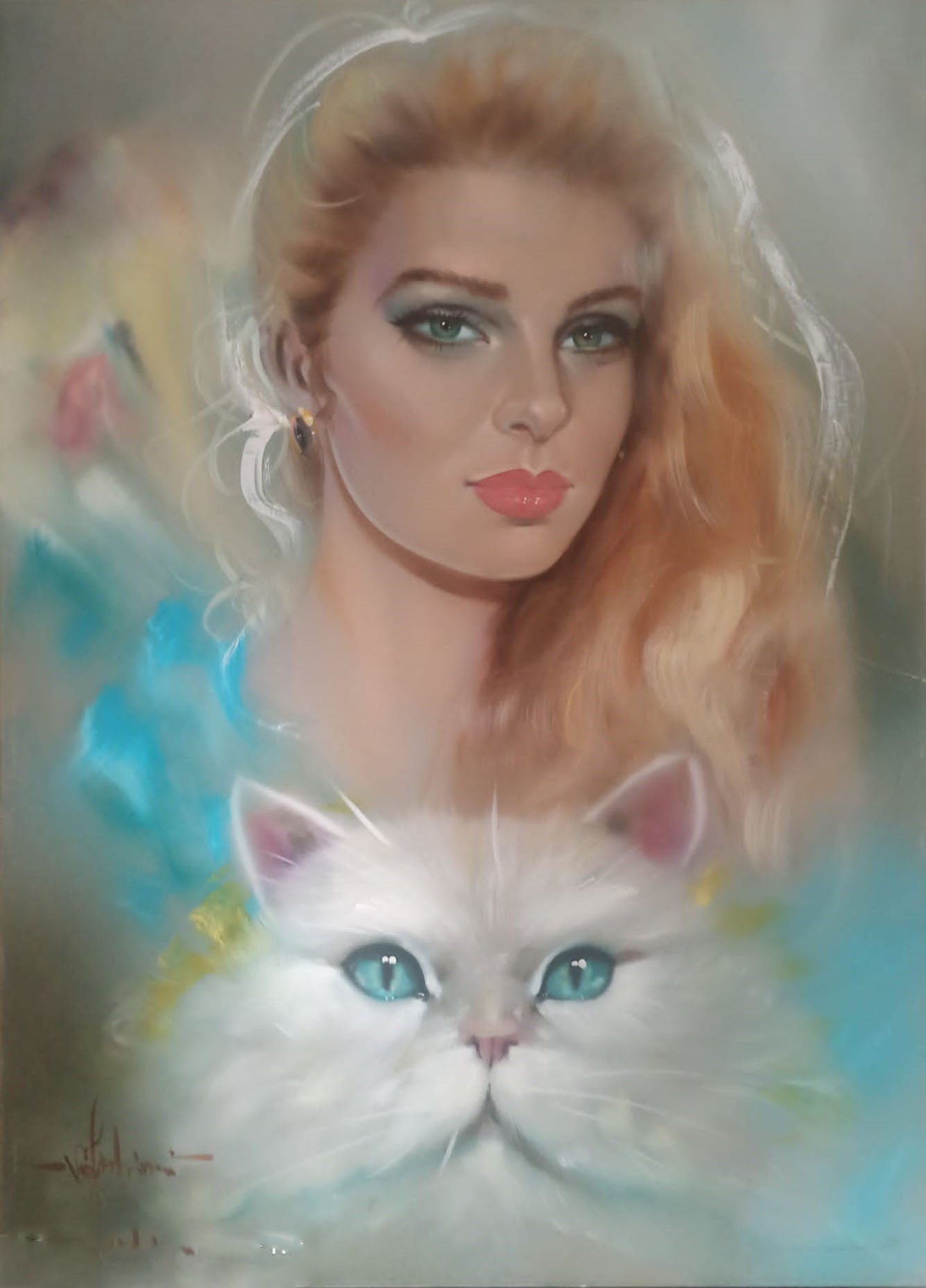 Vincenzo Fabiani - Retrato de una mujer con un gato