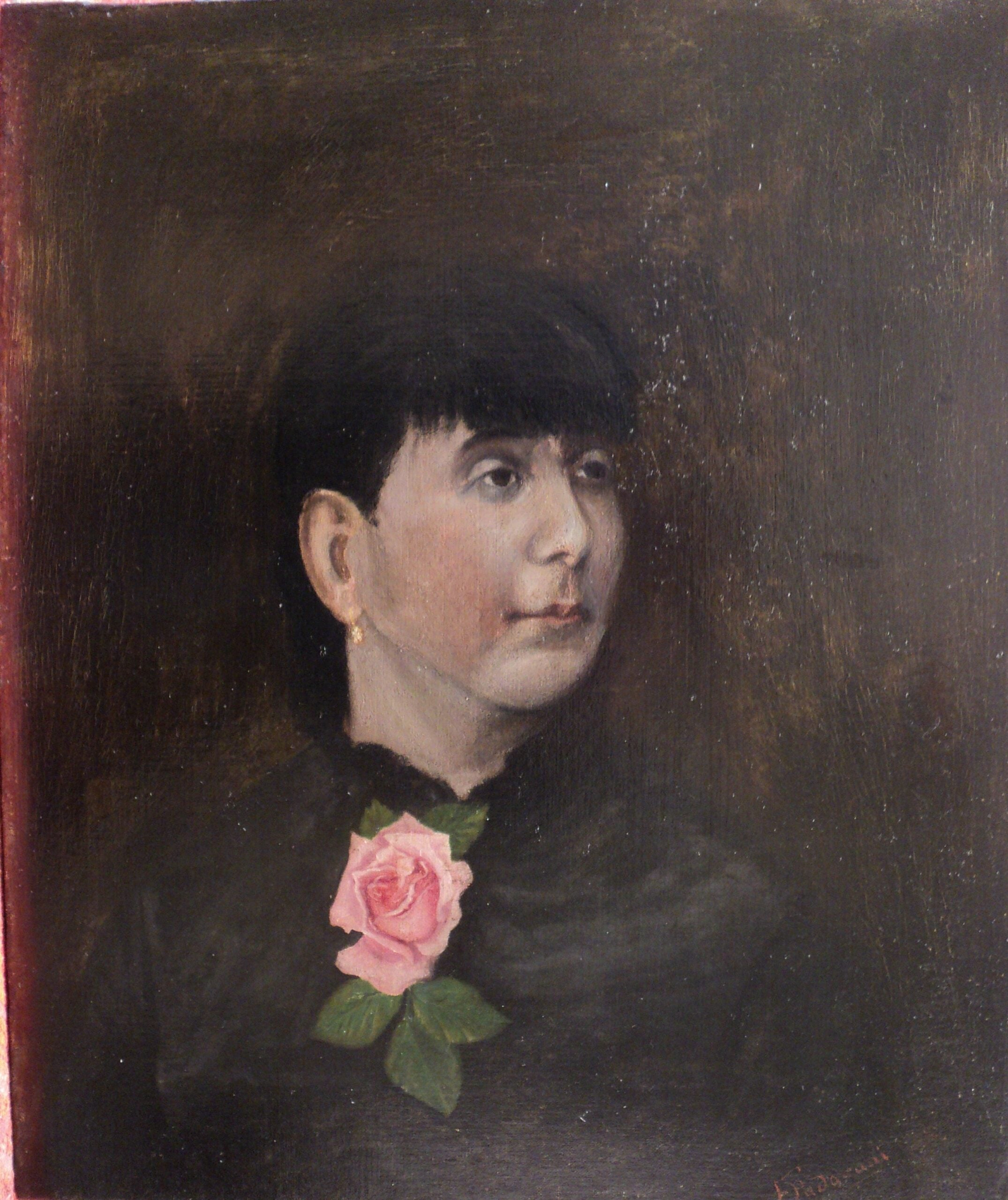 Attr. Francesco Padovani - Ritratto di giovane donna con orecchino oro e rosa
