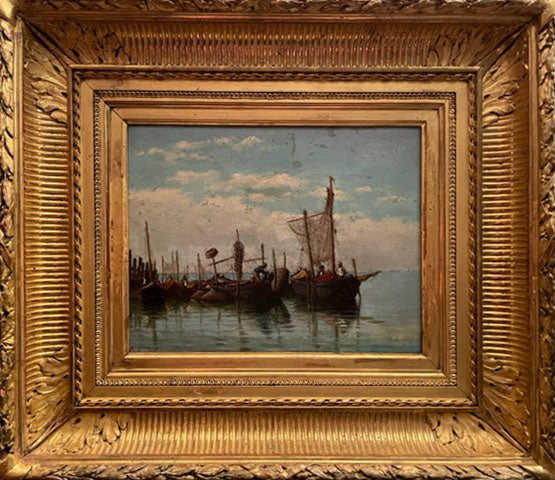 Attribuito a Piero Galter - Laguna veneziana con barca di pescatori