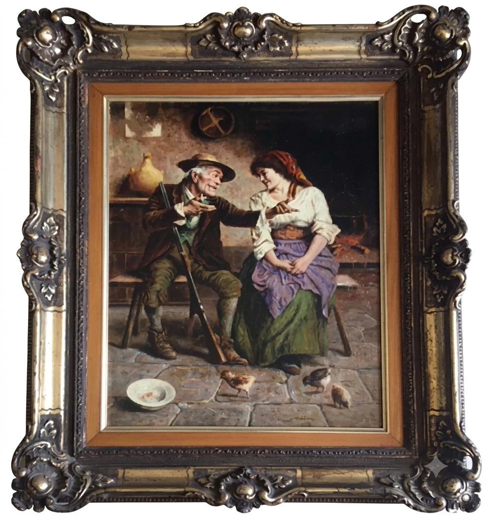 Conversazione con il nonno - Olio su tela - Eugenio Zampighi