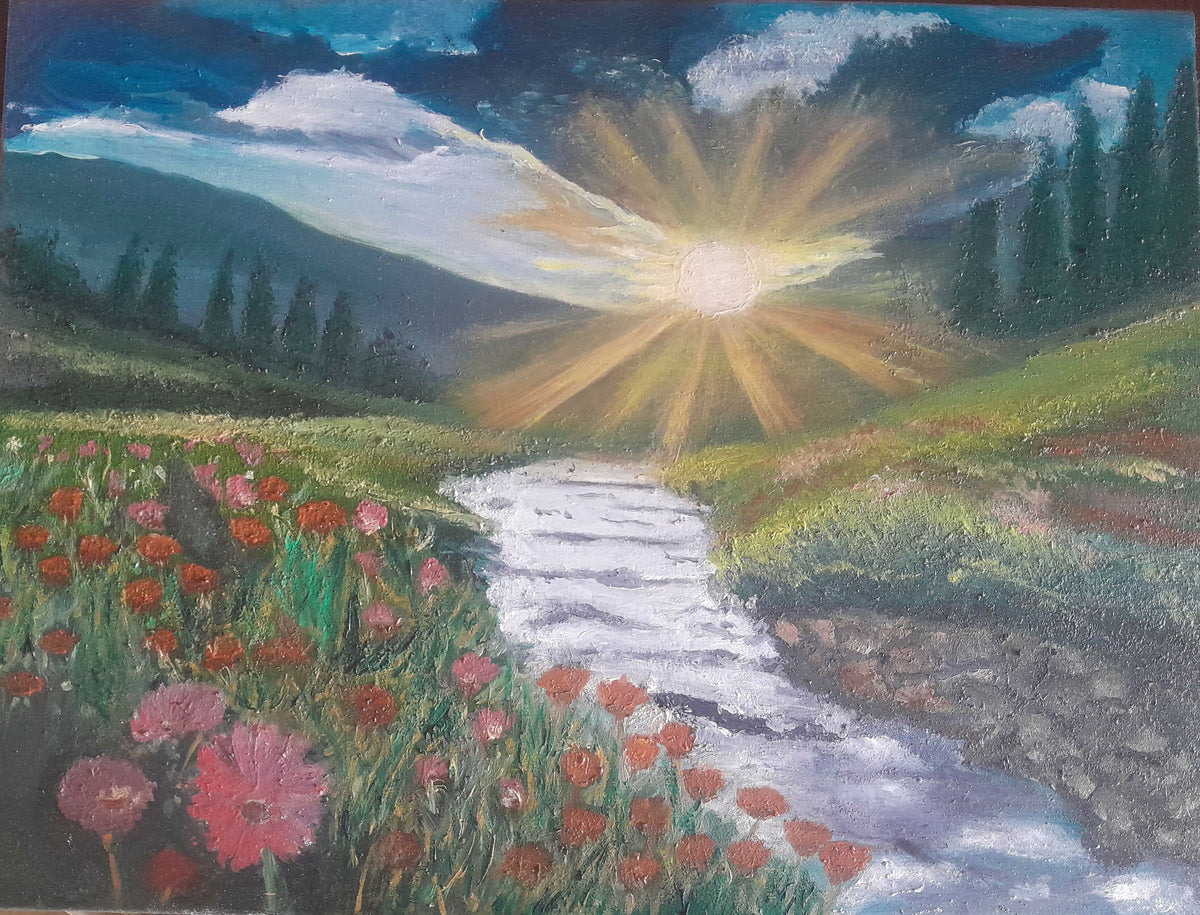 Alba in montagna di Giuseppe Martino, olio su tela