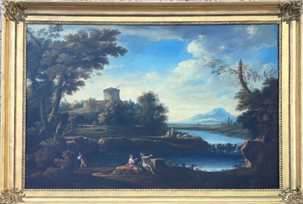 Scuola veneta del XVIII seguace di Giuseppe Zais - Paesaggio fluviale con figure