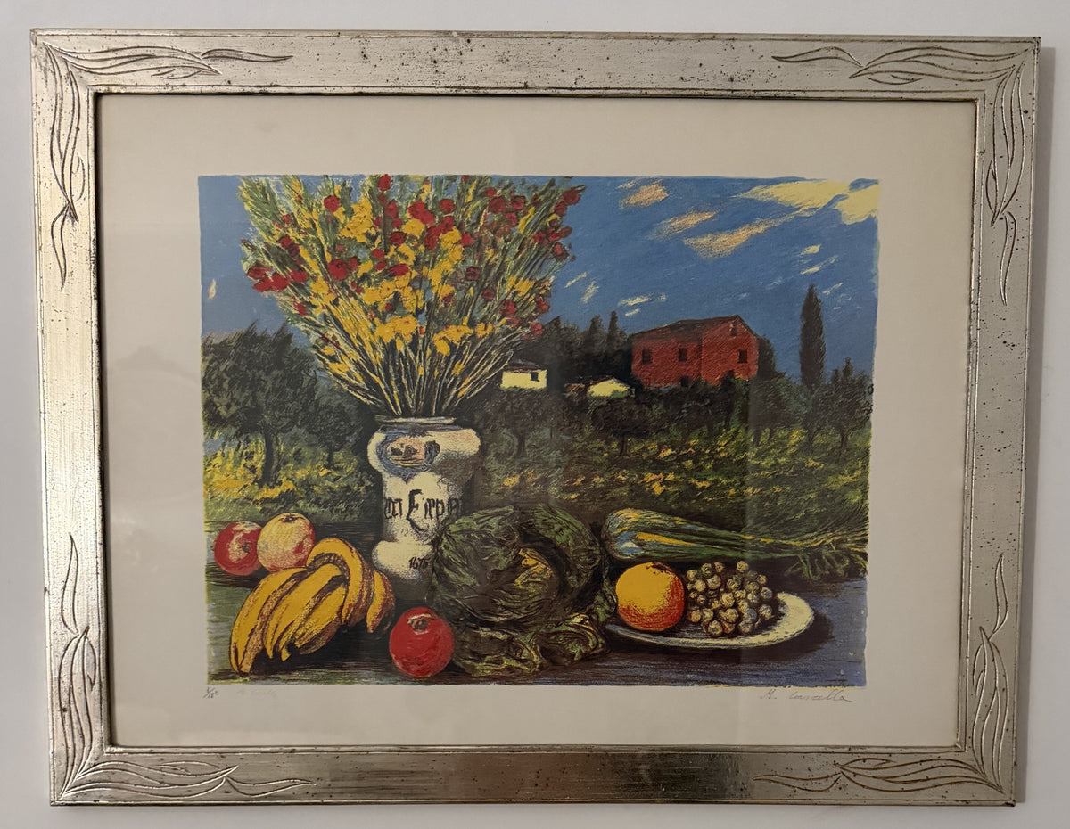 Senza Titolo (natura morta con paesaggio) di Michele Cascella, litografia