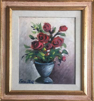 Vaso di fiori a olio su masonite di Tullio Bartoli