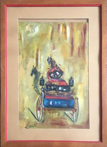 Carrozza in tecnica mista su carta di Zimarelli Da Trieste
