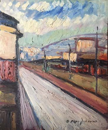 Paesaggio a olio su masonite di Dino Migliorini