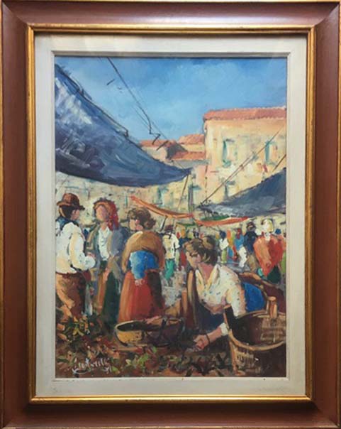 Olio su tela Mercatino di Firenze di Enrico Cestarelli