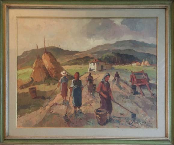 Senza titolo (donne nei campi) - Olio su tavola - R. Martini