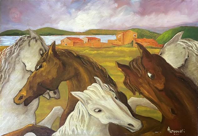 Cavalli e natura - Olio su tela - Gianfranco Autunnali