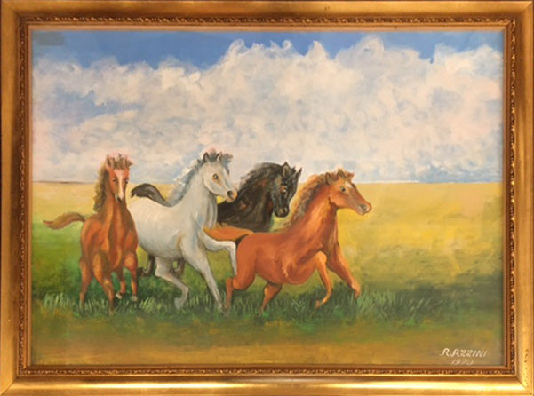 Aldo Guglielmo Azzini - A Group of Stallions Running on the Prairie (Fictional)