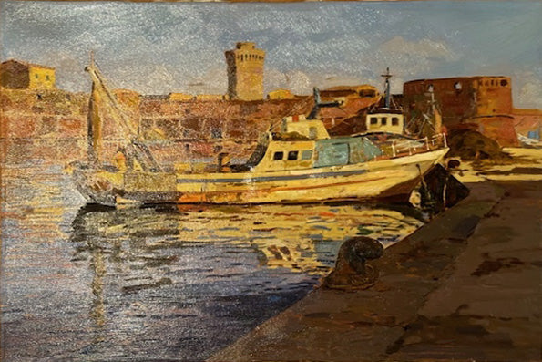 Angiolo Volpe - Barco pesquero amarrado en el muelle