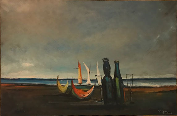Paglione - Paesaggio marino con bottiglie