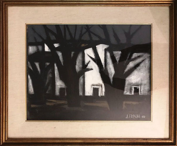 Attilio Freschi - Case bianche con alberi