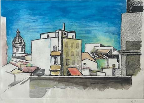 Veduta urbana di Palermo in acquaforte acquatinta di Renato Guttuso